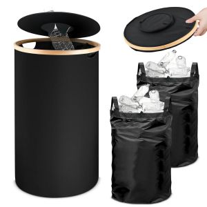 Poubelle Cuisine 100l,Rangement Bouteille Avec Couvercle &Agrave; 2 Couches Et 2 Sacs De Transport,Poubelle Tri Selectif,Grande Poubelle Verre,Collecteur De Bouteilles Pour D&eacute;chets Recyclage,Noir - Neuf