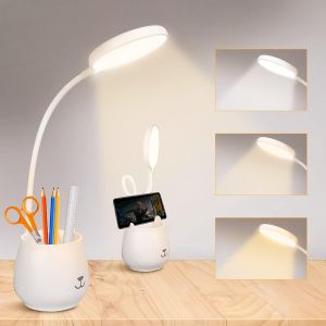 Kalanka-Lampe De Bureau De Porte-Stylo, Tactile Lampe De Bureau &Agrave; Led Dimmable Avec 3 Modes D'&eacute;clairage & 24 Led, Protection Des Yeux Lampe De Chevet Enfant Sans Fil Usb Recharge Pour Apprendre & Lir - Neuf