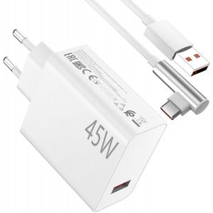 Letnerny-Chargeur 45 W Et 1 Mètre Câble Usb C 90° Pour Xiaomi Note 14 Pro 5g Charge Turbo Adaptateur De Chargeur Avec Câble Type C 6a Charge Rapide Pour Xiaomi Poco X7 M7 Pro M6 Mi Pad 7 6 5 K80pro - Neuf