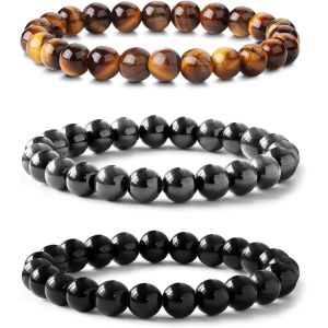 Kalanka-3pcs Bracelet Pierre Naturelle Lithotherapie 8mm - Élastique Empilable Pour Femmes Et Hommes - Neuf