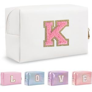 MAA-Organisateur de Trousse de Maquillage en Cuir PU 26 Lettres Pochette cosmétique Grande capacité Trousse de Toilette de Voyage Femmes Filles Cadeaux d'anniversaire Sac de Rangement - Neuf