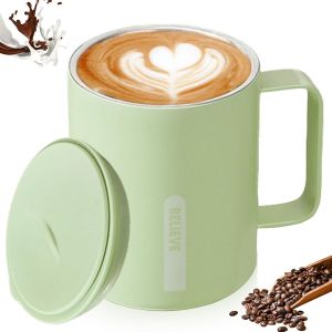 Kalanka-Gobelet À Café - Thermos - 400 Ml - Double Paroi - En Acier Inoxydable - Avec Poignée Et Couvercle Coulissant - Tasse Isotherme - Pour Le Thé Et Le Thé - Vert - Neuf