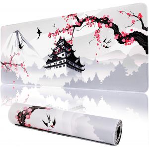 Grand Tapis De Souris De Jeu Xxl Pour Ordinateur Portable, Motif Fleurs De Cerisier Japonais, Tapis De Jeu Blanc, Grand Sous-Main Imperméable Et Antidérapant, Tapis De Table En Caoutchouc De 3 Mm - Neuf
