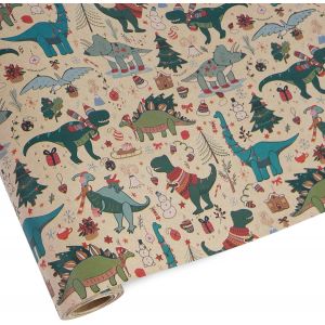 Papier Cadeau Noel Dinosaure Rouleau Geant 30 po x 32 pi Bleu Enfants Emballage Cadeau Joyeux - Neuf