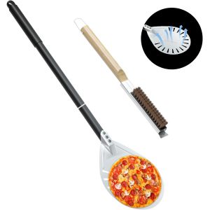 Nouvelhorizonstore-83cm Peau &Agrave; Pizza En Aluminium De Avec Brosse De Four Et Grattoir De Pierre, Outil Perfor&eacute; Turner Poign&eacute;e Longue Pour La Cuisson Maison Pizza, 2pcs Accessoires De Four &Agrave; Pizza En P - Neuf