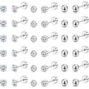 Kal-18 Paires Petite Boucles D'oreilles Femme Acier Inoxydable Boule Zircone Cubique Boucles D'oreilles Plat Hypoallerg&eacute;niques Boucles D'oreilles Argent 2 Mm/3 Mm/4 Mm - Neuf