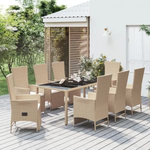 Prolenta Premium - Ensemble &Agrave; Manger De Jardin Et Coussins 9 Pcs Beige Poly Rotin - Neuf
