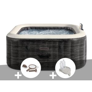 Kit spa gonflable Intex PureSpa Ardoise carr&eacute; Bulles 4 places + Kit d'entretien + Porte-verre - Neuf