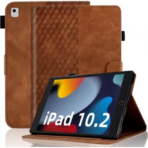 Coque Pour Ipad 10.2"" Ipad 9ème/8ème/7ème Génération Housse Cuir Pu Etui Flip Case Treillis Avec Veille/Réveil Auto Multi-Angle Support Pour Ipad 10.2"" 2021/2020/2019 - Marron - Neuf