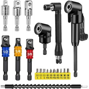 Kit de 20 pièces d'accessoires d'angle à 105° pour tournevis, accessoire d'angle avec rallonge, accessoires pour tournevis sans fil, arbre flexible pour perceuse angulaire électrique - Neuf