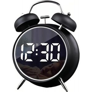 Réveil numérique LED à double cloche avec grands chiffres-Calendrier et affichage de la température-Rechargeable par USB-Fonctionne avec piles-Réveil fort pour les personnes dormant - Neuf