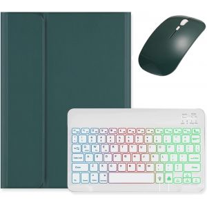 Étui Avec Clavier Rétroéclairé Pour Ipad Air 13"" M3/M2 (2025/2024)/Ipad Pro 12,9"" 6e/5e/4e/3e Génération Avec Souris Et Clavier Rétroéclairé Amovible, Vert Foncé + Blanc - Neuf