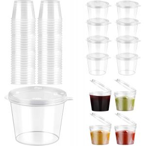 Checarzhn--No1-150 Pièces Pots À Sauce En Plastique Avec Couvercle, 25ml Petit Récipient Sauce, Petit Pot Conservation Boîte À, Transparent Boîte Plastique Avec Couvercle Pour Noix Confiture Bonbons - Neuf