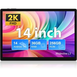 ChenQuanSarl-Tablette 14 Pouces Android 14 Tablette,2025 Newest Tablette Tactile Avec 5G Wifi,36Go+256Go/11580Mah/20W/13+8Mp/Octa-Core/Face Id/Tüv/Gms/Widevine L3/Bt5.0/Gps/Tablette Avec Étui,Noir - Neuf
