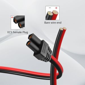 2pcs EC5 Plug Power Tail Cable 12awg EC5 Female to Bare Open Power Repair Cable with Waterproof Cap for Car Battery (11.81 Inch) (Women-0.3m) - Neuf