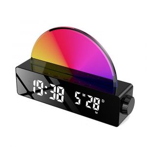 R&eacute;veil lumineux multicolore avec affichage LED, chargement USB, fonction r&eacute;p&eacute;tition et affichage de la temp&eacute;rature - Neuf