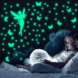 ERYI-Autocollants Fée Phosphorescentes Etoiles Phosphorescentes Plafond Papillon Fluorescente Lumineuse Stickers Muraux Décoration Pour Bébé Enfants Fille Chambre Vert - Neuf