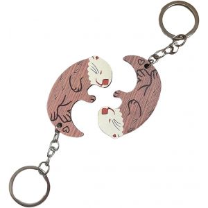 Kal-Pack De 2 Anneaux De Cl&eacute;s En Bois En Forme D'otter, Pendentifs De Couple, Cadeau D'otter, Anneaux De Cl&eacute;s Pour Couples, Motif D'amiti&eacute; D'otter, Anneaux De Cl&eacute; De Gardien Angel, Multicolore - Neuf
