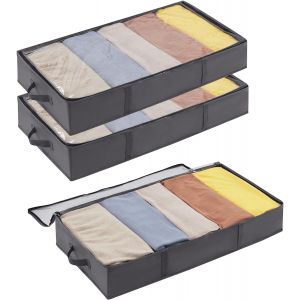 Tianyi-Lot De 3 Boites Rangement Vetement Sous Lit, Sacs De Rangement Pliable De Grande Capacité Avec Poignée Renforcée, Bac De Rangement Pour Couettes, Draps, Vêtements, Chaussures, 65l, Gris - Neuf