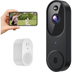 KALANKA-Cam&eacute;ra de sonnette vid&eacute;o sans fil 1080p, surveillance int&eacute;rieur/ext&eacute;rieur, stockage dans le cloud, d&eacute;tection humaine AI, Wi-Fi 2,4 GHz uniquement, conversation bidirectionnelle, vision - Neuf