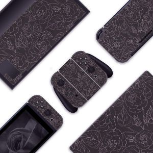 Rose Switch Skin-Pastel Kawaii Floral Pattern Vinyl Sticker Cute Romantic Cutecore Style Compatible with Nintendo Switch (Standard,Black) - Neuf