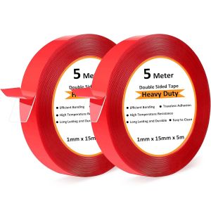 Ruban Adhesif Double Face Extra Fort Transparent,2 Rouleaux de Double Sided Tape Résistant à l'eau Multifonctionnel Longueur 5m,Largeur 15mm Pour la maison,la cuisine,la voiture - Neuf
