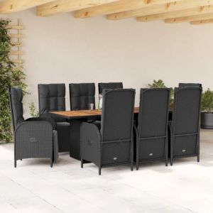 Prolenta Premium - Ensemble &Agrave; Manger De Jardin 9pcs Coussins Noir R&eacute;sine Tress&eacute;e - Neuf