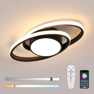 Subzonal-Plafonnier Led Dimmable, 39w 4387lm Luminaire Plafonnier Led Noir Avec T&eacute;l&eacute;commande/App, Rond Lampe De Salon Plafond Moderne 3000k-6500k Pour Chambre, Salle &Agrave; Manger, &Eacute;tude, 38.5cm - Neuf