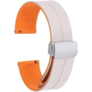 Kal-Bracelet De Montre En Silicone Magn&eacute;tique 20mm &Agrave; D&eacute;gagement Rapide, En Caoutchouc Souple Imperm&eacute;able Avec Boucle Pliante En M&eacute;tal Argent&eacute; Pour Hommes Et Femmes, Blanc/Orange - Neuf