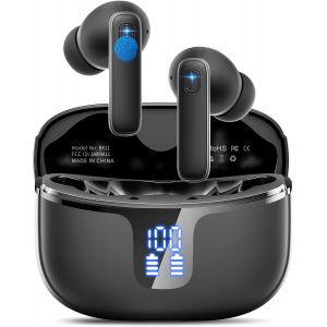 KAL-Ecouteurs Bluetooth Sans Fil, Écouteur Sans Fil Avec 4 Enc Réduction De Bruit Mic, Oreillette Bluetooth 5.3 Hifi Son Stéréo, 40H Durée De Lecture, Écran Led, Ip7 Étanche Sport Casque, Pour Ios An - Neuf
