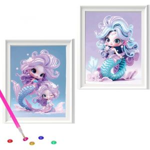 Ayuhr-2 Ensembles De Kits De Peinture Diamant 5d Avec Cadre Photo, 20 X 17 Cm, Kits De Peinture Diamant Sirène, Peintures Complètes À Points De Diamant Pour Enfants Débutants, Décoration Murale De La - Neuf