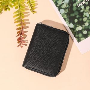¿Noir¿Cuir Véritable le Portefeuille des Femmes, les Femmes de la fermeture à Glissière porte-Monnaie, Femme Titulaire de la Carte RFID de Blocage - Neuf