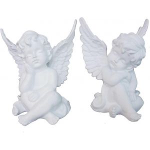 Ventes promotionnelles I Ensemble de 2 R&eacute;sine Ange Ch&eacute;rubin Ailes Figurine Maison Jardin Patio Ange Statue Ext&eacute;rieur Sculpture &Eacute;tag&egrave;re Figurine de collection 4.25"" (A+B) - Neuf