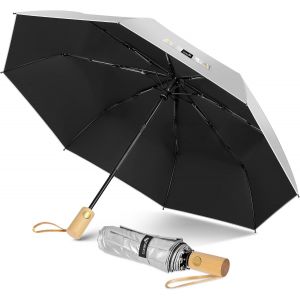 Parapluie Pliant Anti Uv,Parapluies Compact Automatique Anti Temp&ecirc;Te,Petit Ombrelle Soleil Solide Avec Poign&eacute;E En Bois Pour Homme Femme - Neuf