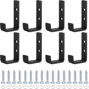 8Pcs Crochets Muraux Robustes, Crochets en J pour Garage Universels Noirs &agrave; Visser, Porte-manteaux, Pat&egrave;res Solides, pour Accrocher, Garage, Support Mural pour Objets Encombrants - Neuf