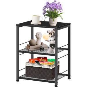 Ulteronixshop-Desserte &agrave; roulettes 3 Niveaux | Chariot de Service Mobile | Plateau Bois & &Eacute;tages M&eacute;tal | 2 Options (Roues ou Pieds Fixes) | pour Cuisine, Ext&eacute;rieur, Plancha, Bar | 42x32x60 cm - Neuf