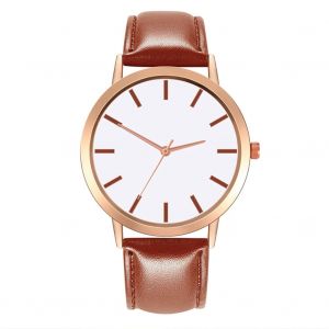 Montre A Quartz Pour Femme, Montre-Bracelet Tendance, Cadran Rond, Cuir, Decontractee, Cafe Clair - Neuf