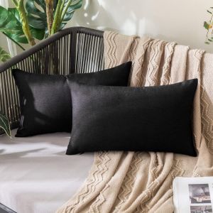 Lot de 2 Taie d'oreiller Extérieure Imperméable en Polyester Doux avec Surface Hydrofugfe Housse de Coussin de Jardin Décoratif pour Salon Chambre 30x50cm Noir - Neuf