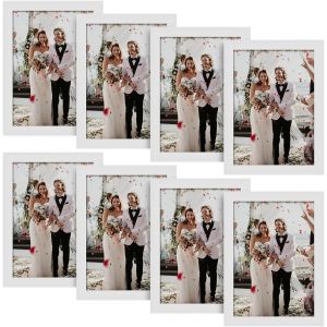 ERYI-8Pcs Cadres Photo 10X15 Cm, Pvc Style Régulier Cadres Photo Convient Pour Tentures Mural Et Sur Table Décoration - Blanc/Épaisseur 1,1 Cm - Neuf