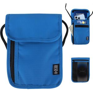Nzqaf-Pochette Tour De Cou Voyage,Portefeuille De Cou Imperméable,Sac De Passeport Pour Femme Homme,Sac De Cou Pour Documents Avec Blocage Rfid,Pour Argent Billet Cartes Clés Éléphone (Bleu) - Neuf