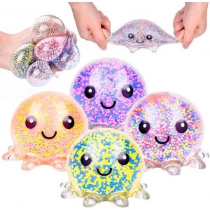 KAL-Lot De 4 Balles Anti-Stress En Forme De Pieuvre - Lumineuses - Jouet Anti-Stress - Neuf