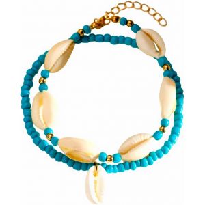 Loc-Lot De 2 Perles Coquillage Bracelet Boh&egrave;me Conque Cha&icirc;ne De Pied Hawa&iuml;en Puka &Eacute;t&eacute; Bijoux De Plage Pour Femmes - Neuf