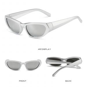 Lunettes De Soleil D'&eacute;quitation En Forme D'?il De Chat Uv400 Lunettes De Sport Lunettes Anti-&Eacute;blouissement Argent Blanc - Neuf