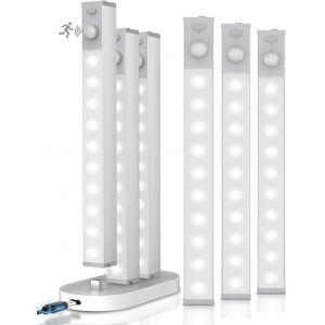Ulteronixshop-Lampe de Placard LED Rechargeable 18cm Sans Fil Avec Station de Chargement, 6 Pcs R&eacute;glette LED Lumiere Armoire D&eacute;tecteur de Mouvement Pour Armoire &agrave; Linge, &eacute;tag&egrave;re &agrave; Livres, Escalier, C - Neuf