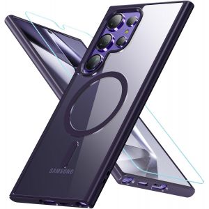 Kal-Coque Pour Samsung Galaxy S24 Ultra 5g, Compatible Avec Magsafe Avec Verre Trempé, Magnétique Protection Samsung S24 Ultra Étui Arrière Housse Fine Antichoc Case Pour S24 Ultra,Violet - Neuf