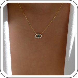 Kal-Collier Ras Du Cou En Cristal Funky Evil Eye Collier Pendentif Démon Vert/Bleu Boho Evil Eye Collier Charme En Strass Émeraude/Saphir Bijoux Pour Femmes Et Filles - Neuf