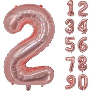 SJZG-Ballon G&eacute;ant En Aluminium En Forme De Chiffre Pour D&eacute;coration De F&ecirc;te D'Anniversaire, Nouvel An, F&ecirc;te Pr&eacute;natale, Anniversaire De Mariage (Or Rose, 2) - Neuf