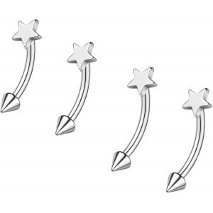 2 Paires D'anneaux &Agrave; Sourcils Acier Inoxydable, 16g Anneaux Ventre Incurv&eacute;s, Boucles D'oreilles Nombril Barbell Helix Daith Tragus Bijoux Per&ccedil;age L&egrave;vre Labret - Neuf