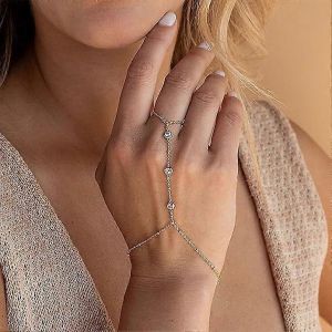 Bracelet Cha&icirc;ne De Main En Argent Dor&eacute; Pour Femme, Bague &Eacute;l&eacute;gante - Neuf