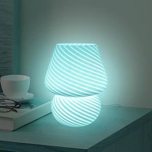 Lampe De Table Champignon En Verre, Veilleuse 3 Couleurs Changeantes, Lampe De Bureau Champignon &Agrave; Intensit&eacute; Variable, Led Champignon Lampe De Table For H&ocirc;tel Chambre (Bleu) - Neuf
